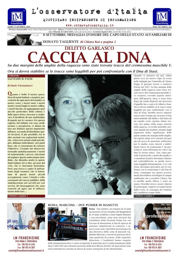L'osservatore d'Italia edizione del 8 Settembre 2014